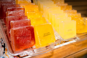 Colorful handmade glycerin soap bars in citrus scents