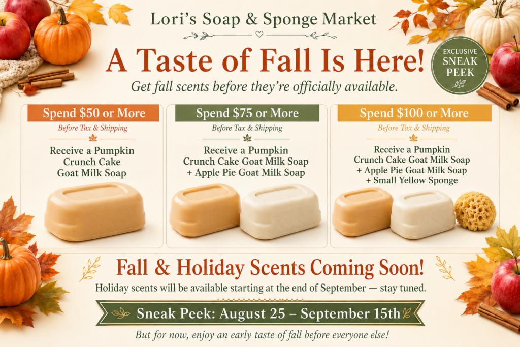 A Taste of Fall: Pumpkin Crunch Cake and Apple Pie goat milk soap sneak peek, Aug 25 to Sept 15